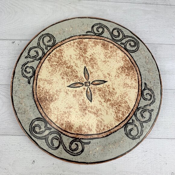 Furio MADRID Brown Tan Geometric Pattern Round Wall Plaque Porcelain Trivet Dish - Picture 3 of 7